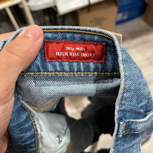 Lucky Brand Embroidered Denim 90s Midi High Rise Button Fly Shorts Womens 00/24 - Picture 6 of 10